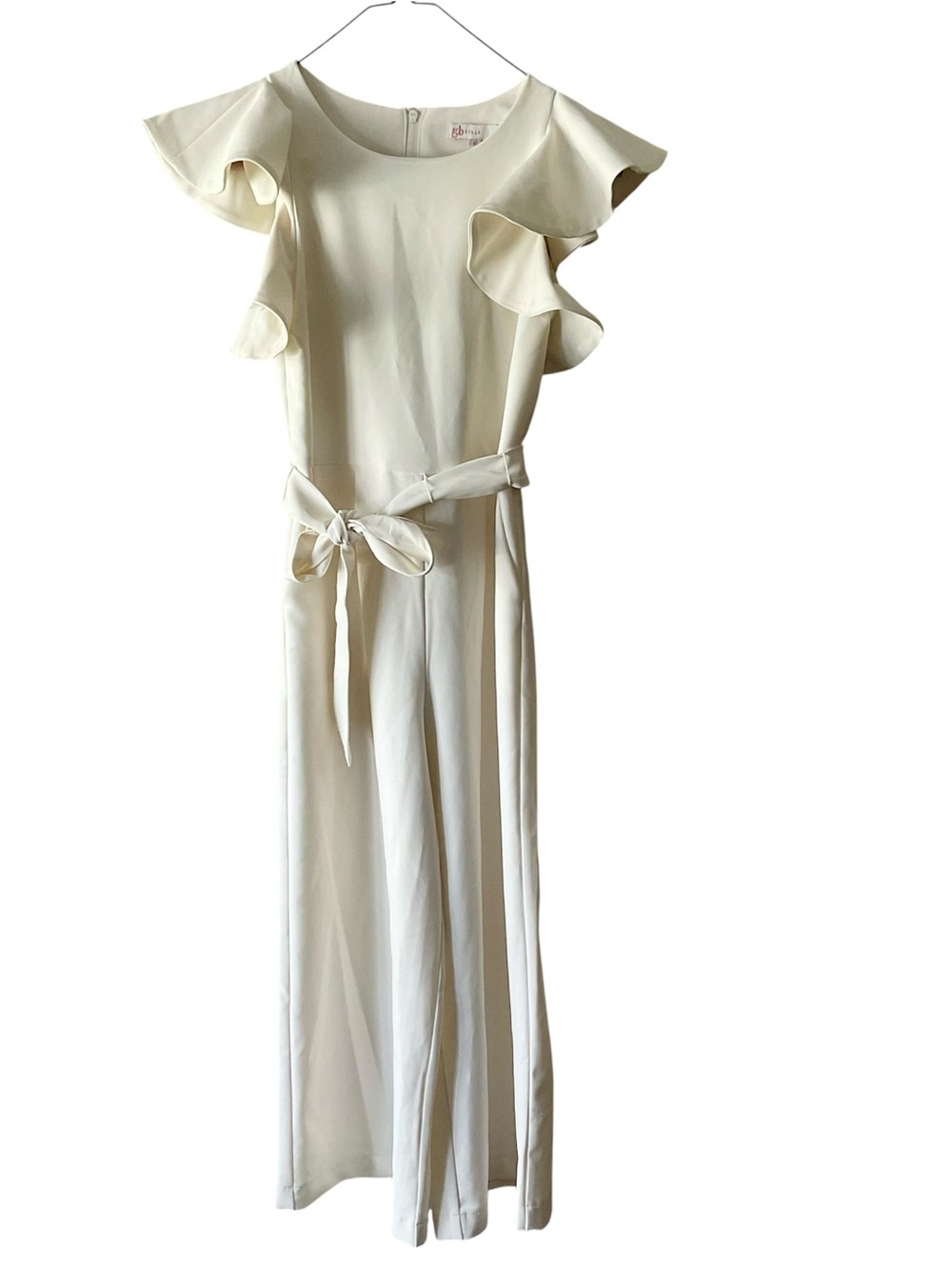 GB girls Cream Ruffle Sleeve Jumpsuit with Belt
